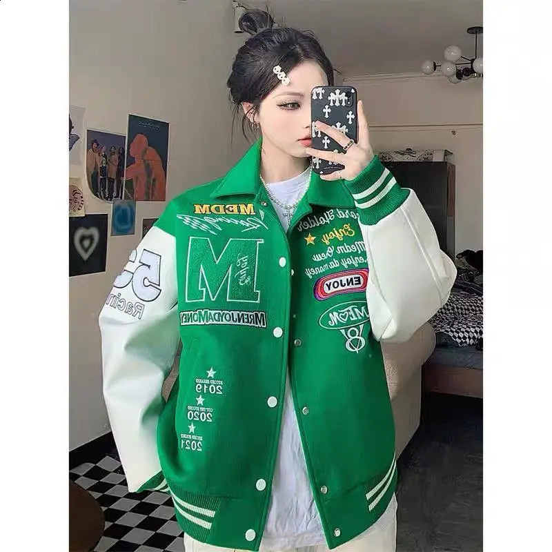 American retro street towel embroidered baseball uniform loose jacket Y2K jacket men and women couples autumn and winter jacket 240824