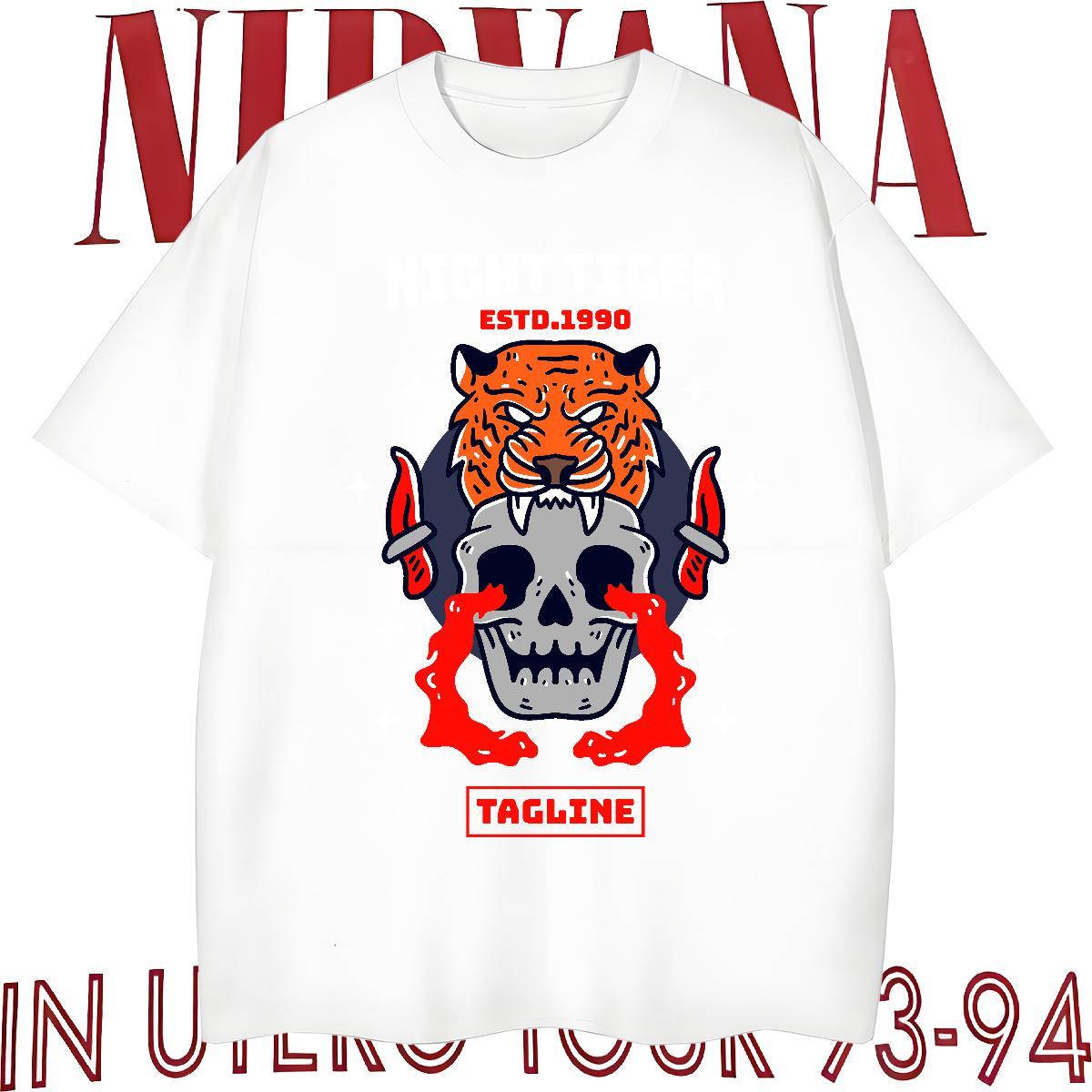 Comfortable T-Shirts for Men 230g Pure Cotton skull Hip Hop Street Cartoon Print Breathable Short Sleeve Men Tshirts New Arrival Clothings