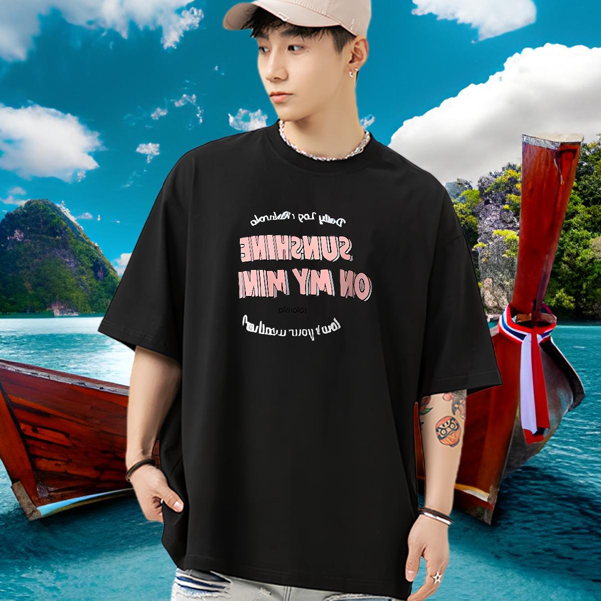 TOP Quality T Shirts Men 230g Cotton letter Sports Casual Oversized O-Neck Short Sleeve Men Tshirts Classic Casual Tees