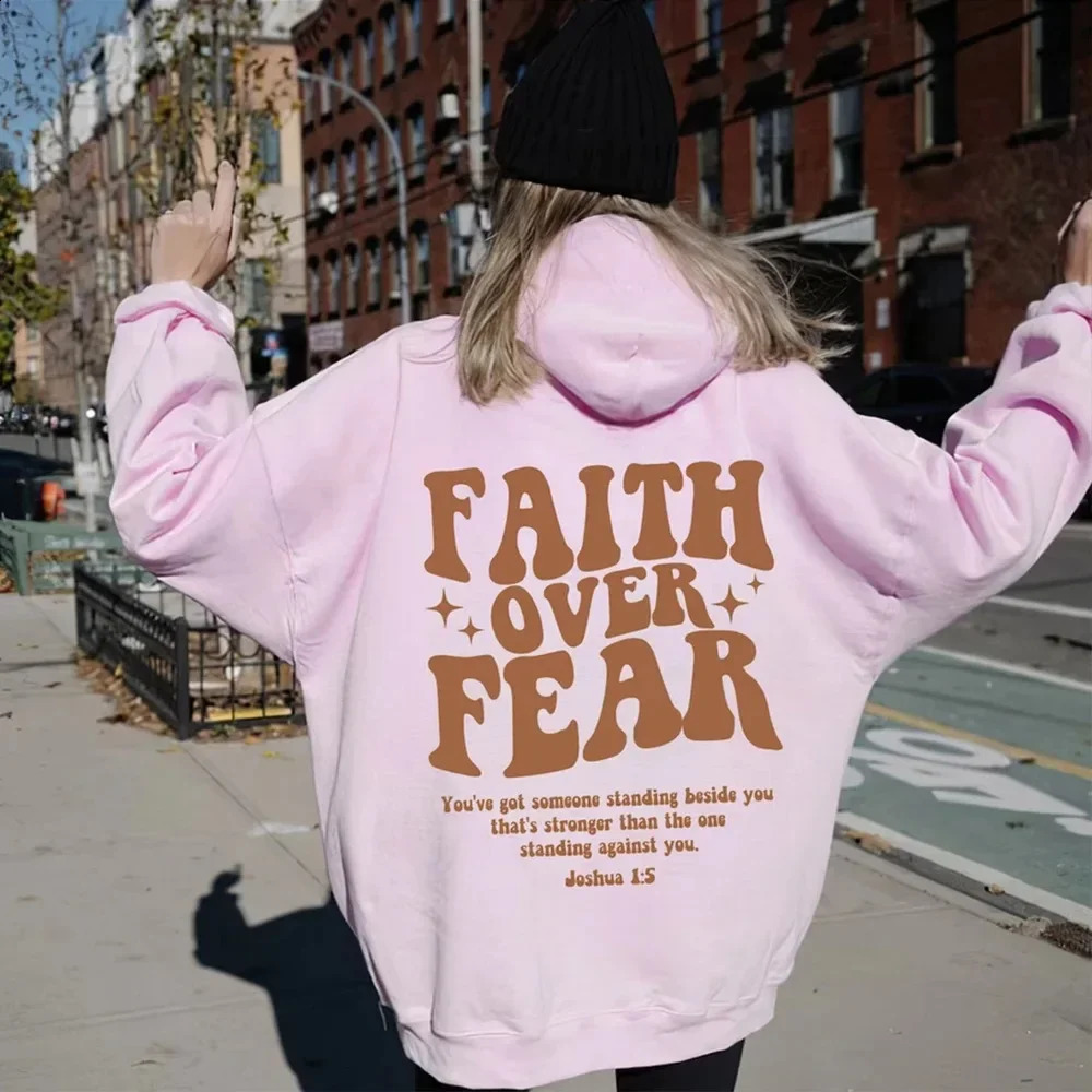 FAITH OVER FEAR Plush hoodie sweatshirt men and women autumn and winter couple tops loose 240824