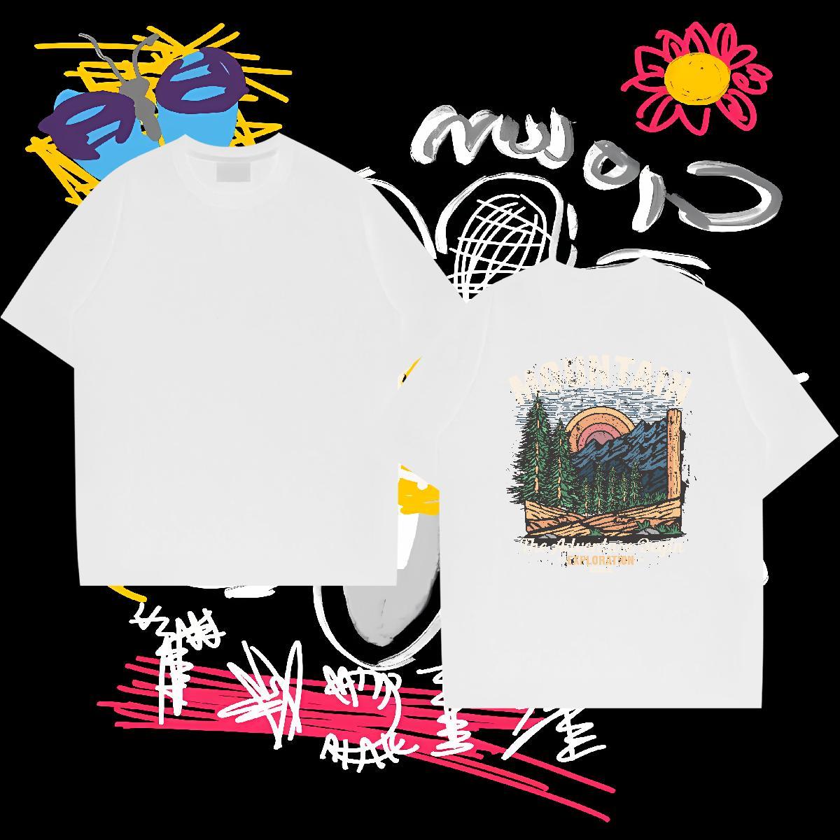 Designer T Shirt For Man 230g 100% Cotton mountains Street Casual Oversized 4XL Short Sleeve O-Neck Men Tshirts 2024 Designer Tops