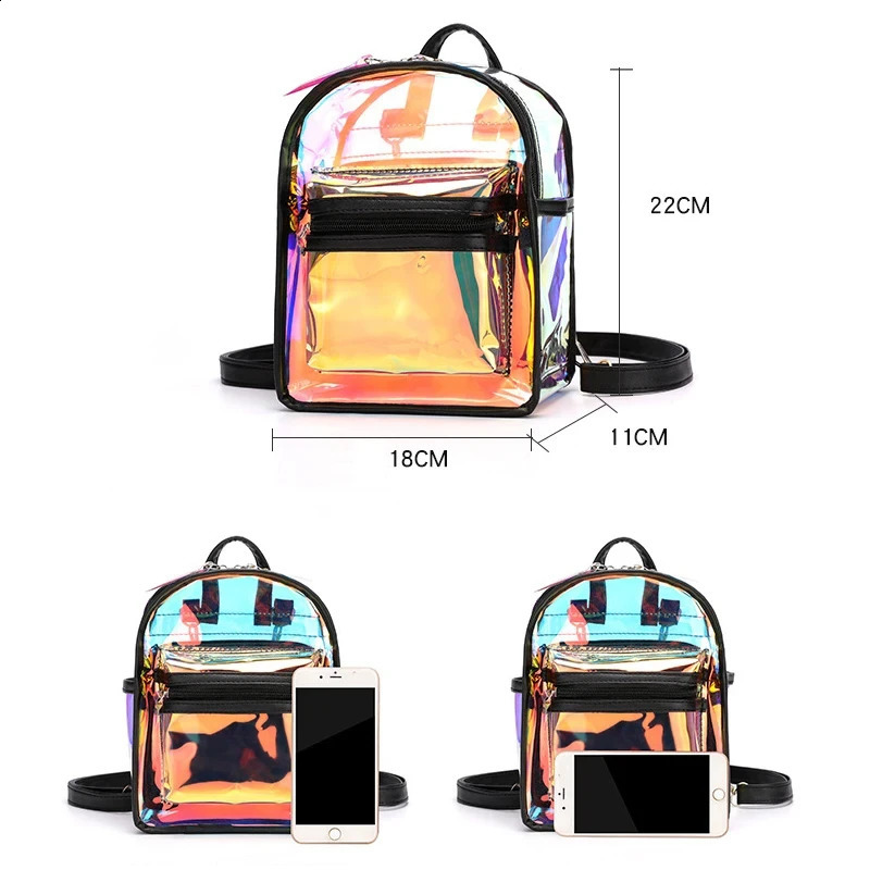 Transparent Jelly Black Laser Mini Summer School Backpack Teen Girls Travel Bag PVC Mochila XAZD 240824 4