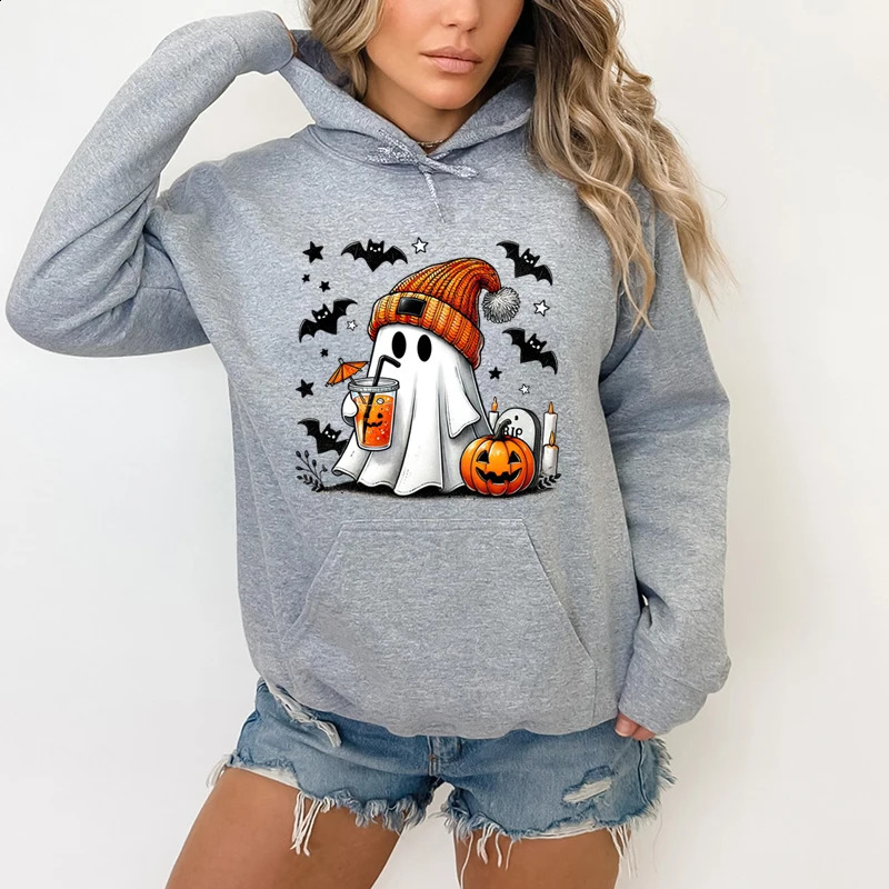 Halloween Ghost Pumpkin Bat Hoodies For Women Fashion Hooded Pullover Teens Casual Long Sleeves Halloween Sweatshirts 240824