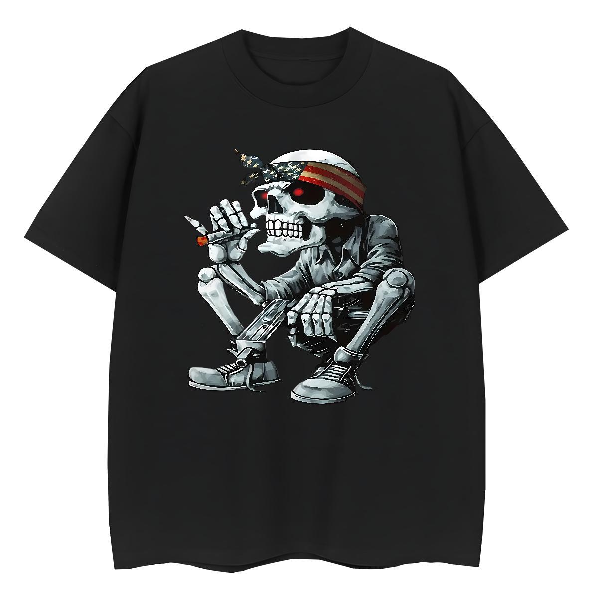 Classic Mens T Shirts 230g 100% Cotton skull Beach DIY Crew Neck Men Tshirts DIY Customized Tees Shirts