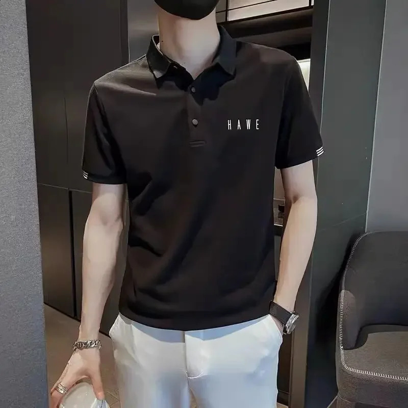 T Shirt for Men 100 Cotton Top Skinny Man with Collar Tee Alphabet Polo Shirts Aesthetic drying Casual Tops Clothes 240824