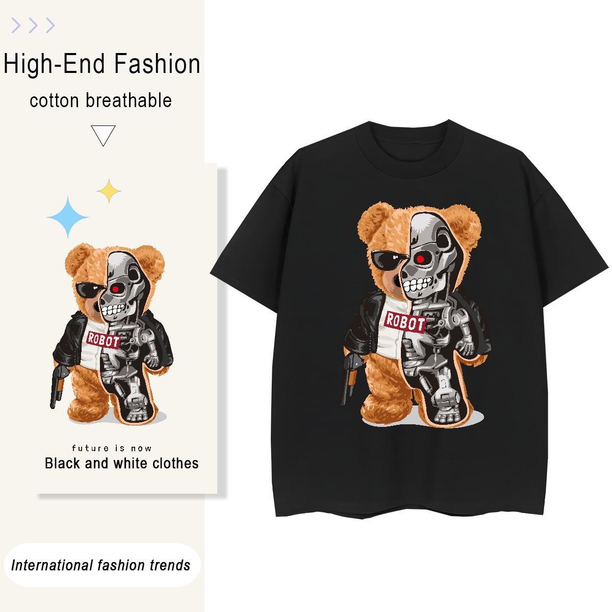 Unisex T Shirts Men 230g Cotton skull Casual Beach Cartoon Print O-Neck Short Sleeve Men Tshirts DIY Clothings