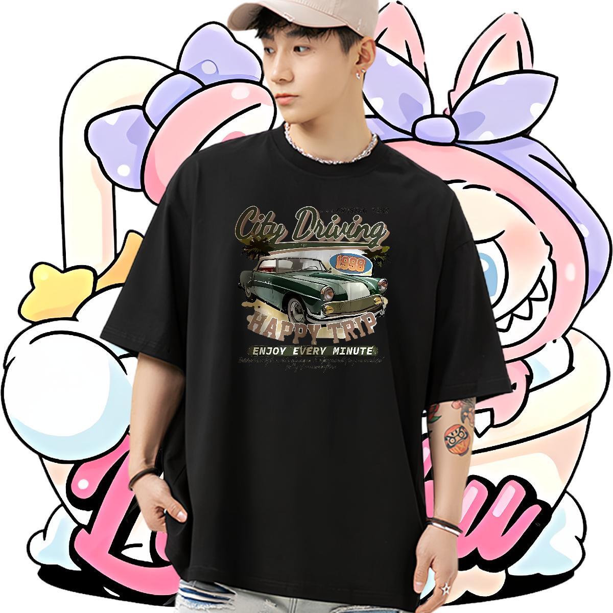 Wholesale Men Clothes T-Shirt letter Casual Beach 230g 100% Cotton Tops Breathable Short Sleeve Designer T shirt Custom Cartoon