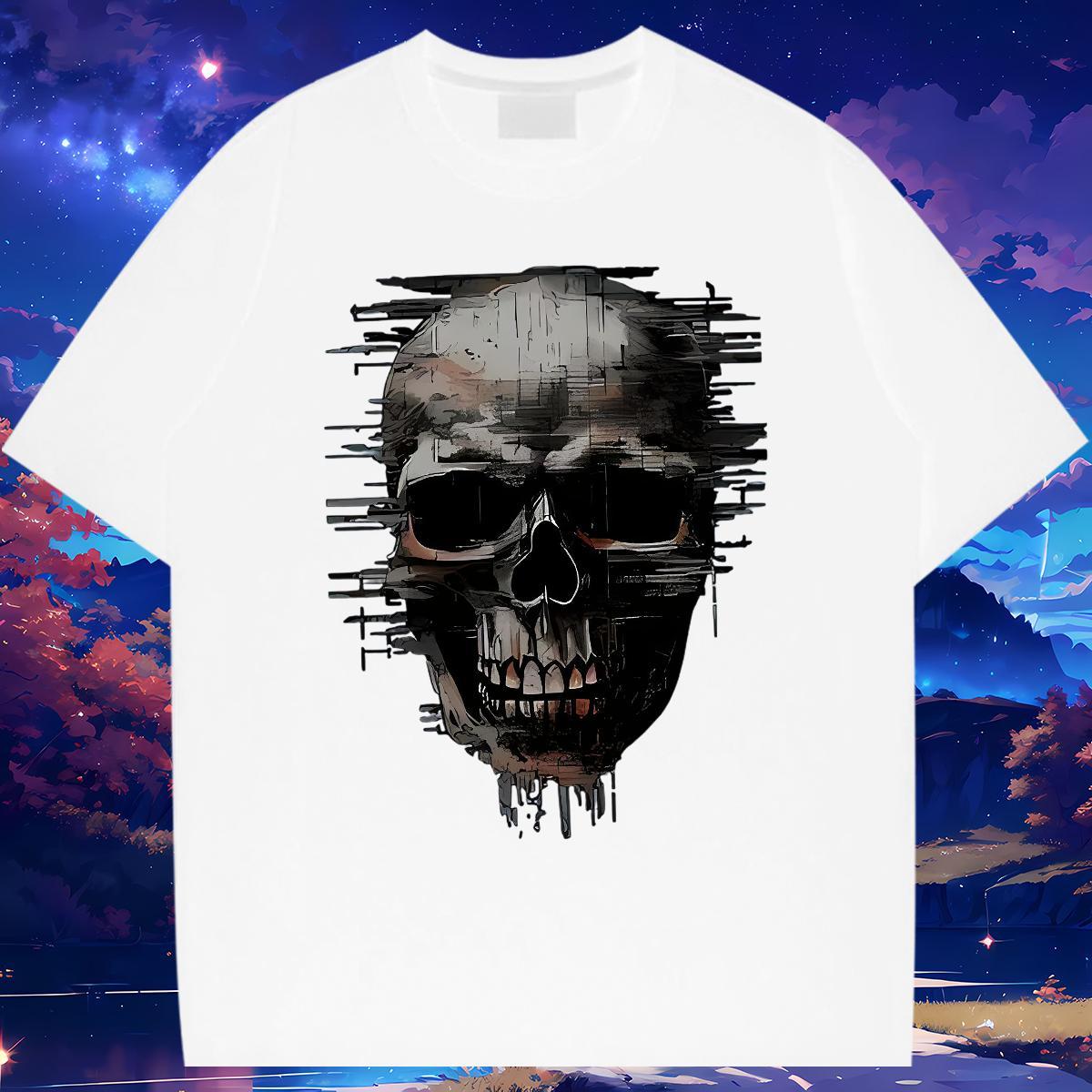Loose T Shirt For Man 230g Pure Cotton skull Casual Custom Print Plus Size Breathable Soft Men Tshirts Factory Direct Tees
