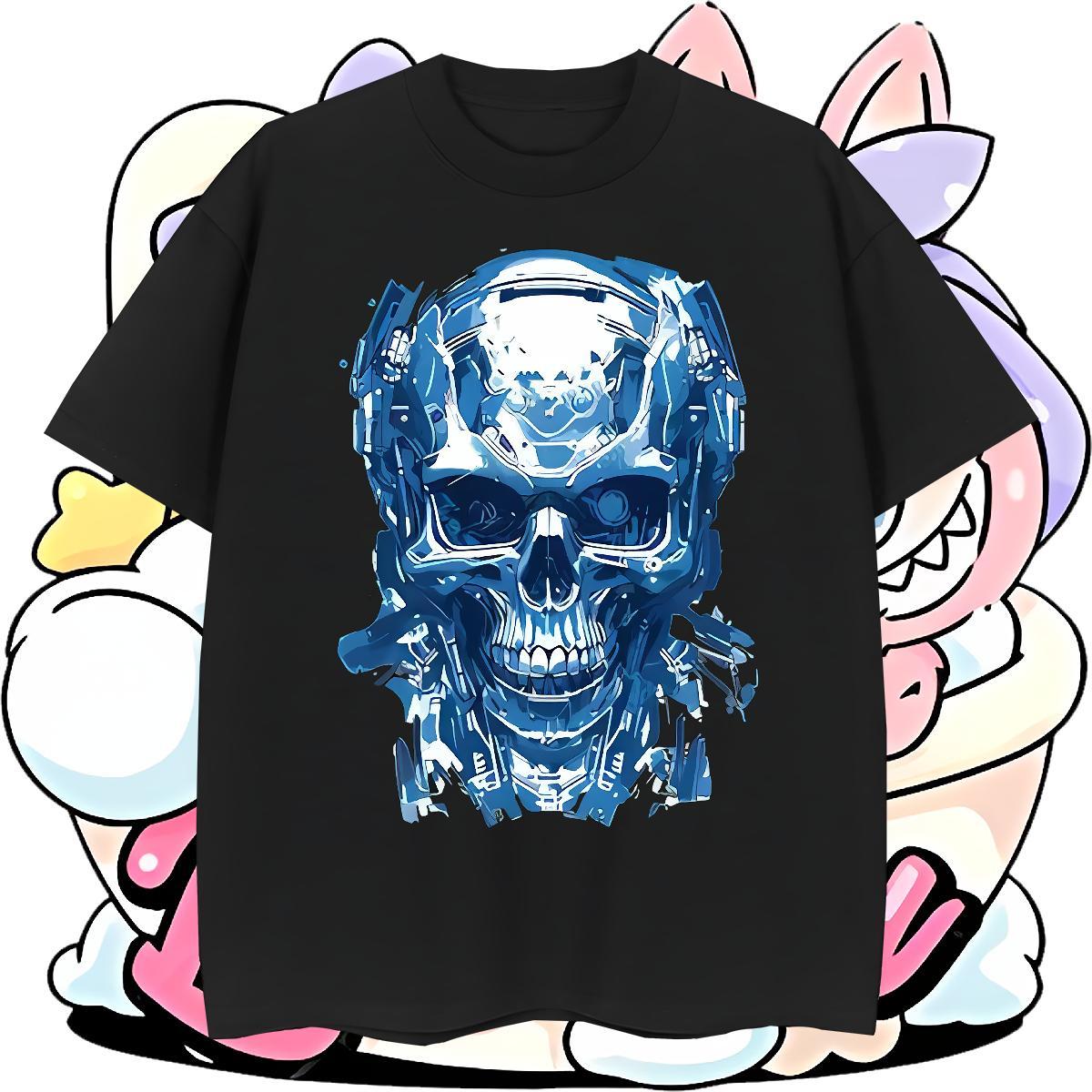 Loose Fit T-Shirts for Men 230g Cotton skull Daily Wear Custom Cartoon Breathable Crew Neck Mens Tshirts Wholesale Tops Tees