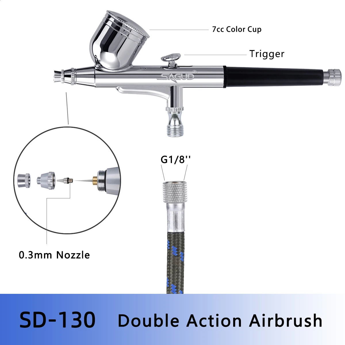 SAGUD spray gun with compressor kit 0.m air brush equipped with spray gun accessories used for car tattoos cakes DIY nail art 240823
