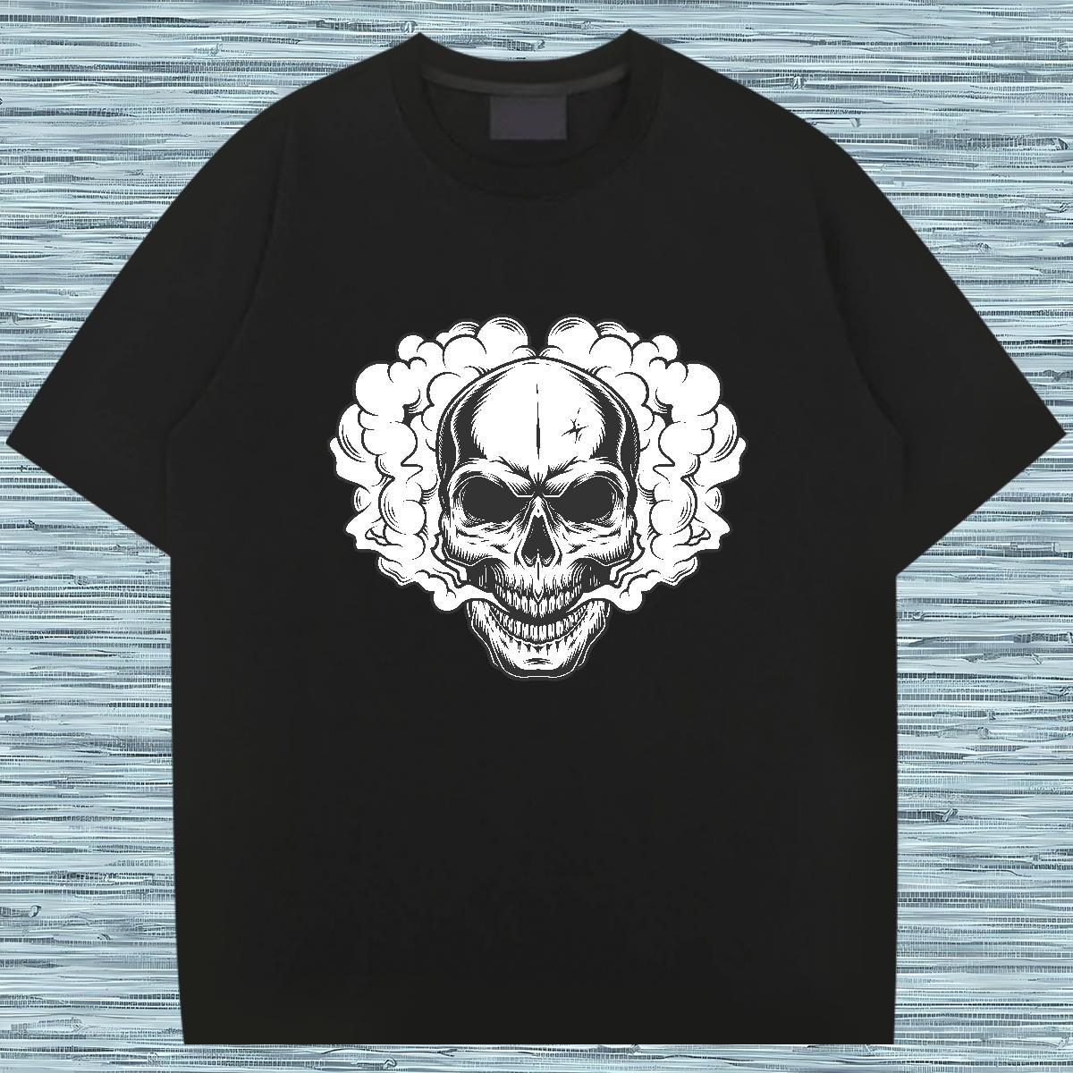 Designer Mens T Shirts 230g Pure Cotton skull Casual Beach Anime Print Round Neck Short Sleeve Tshirts Factory Direct Tees Shirts