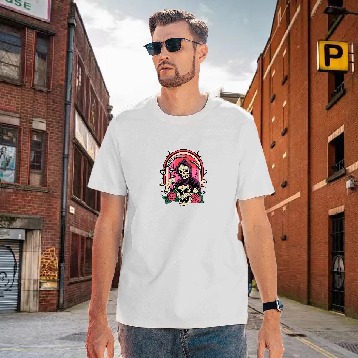 Free Shipping T Shirts Men 230g Pure Cotton skull Street wear Hip Hop Plus Size Cartoon Breathable Soft Men Tees Fashion Tops