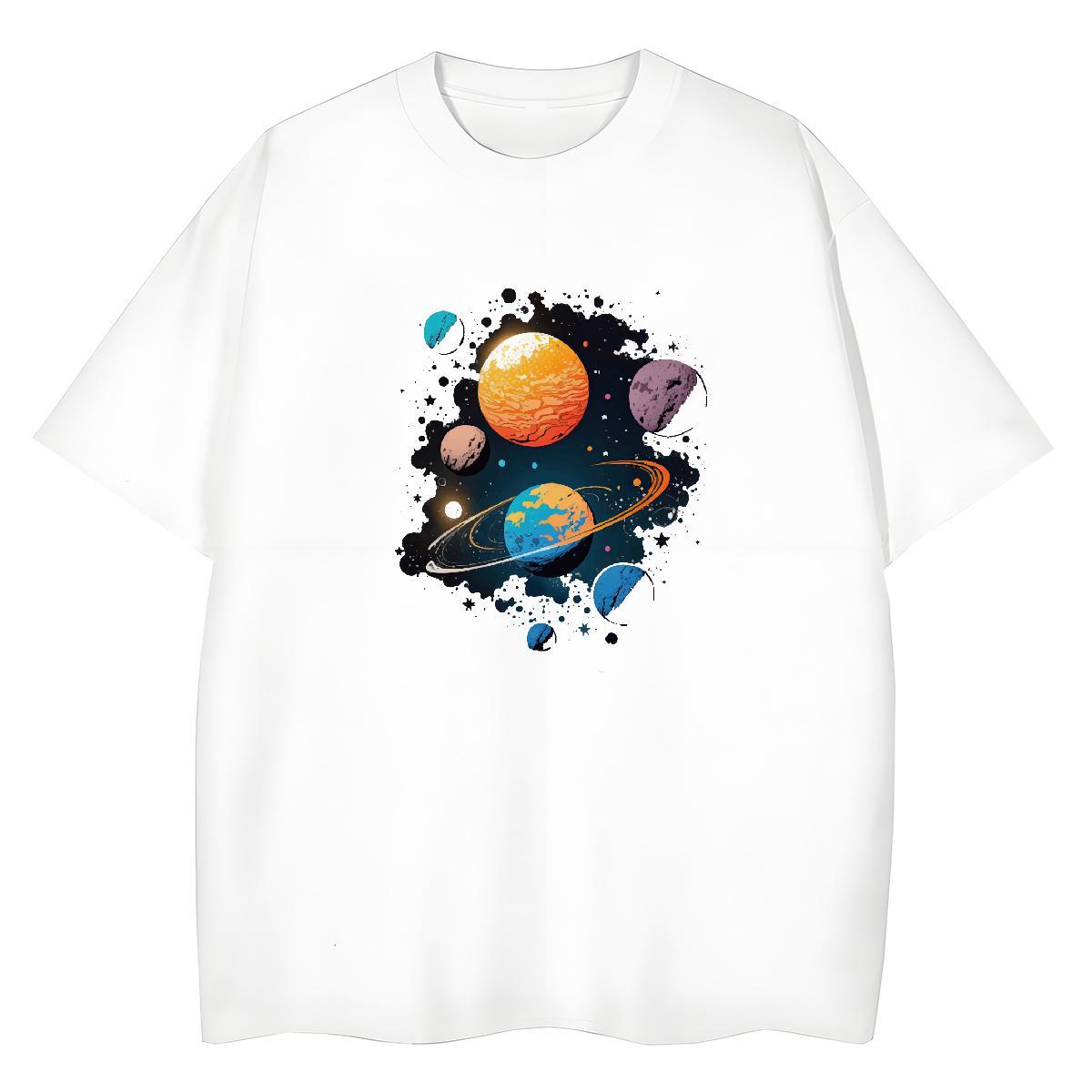 Designer Nice Lady T shirt 230g Pure Cotton planet Outdoor T-Shirts Round Neck Short Sleeve Black White Tees Shirts