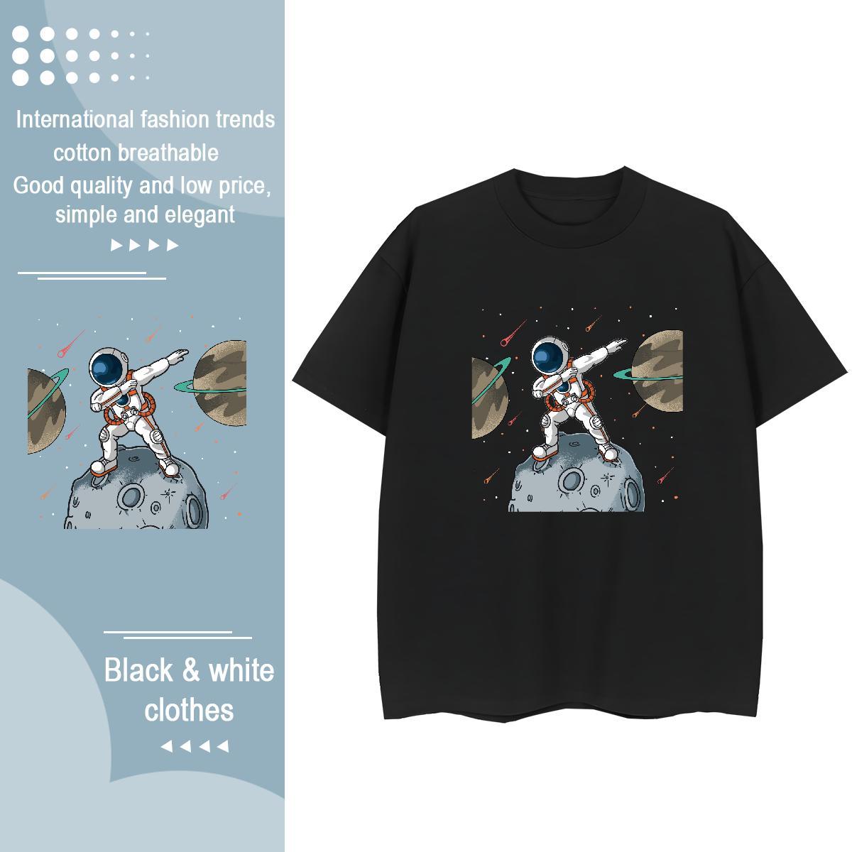 Soft Woman Tshirt 230g Pure Cotton cosmonaut Casual Daily Wear T-Shirts for Women Breathable Soft Cartoon Print Tshirts