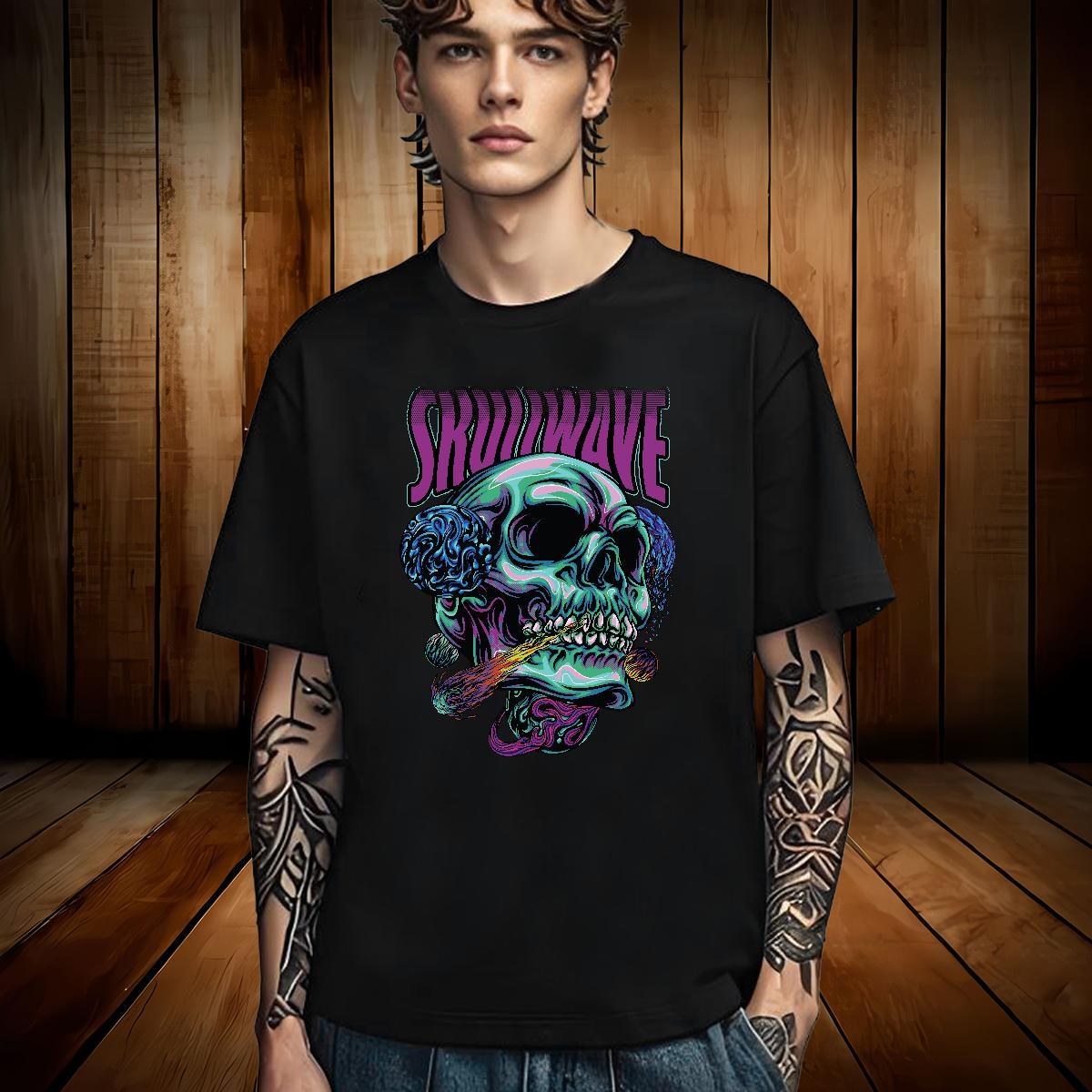 High Quality T Shirts Men 230g Pure Cotton skull Spring Summer DIY Breathable Soft Men Tees 2024 Clothes