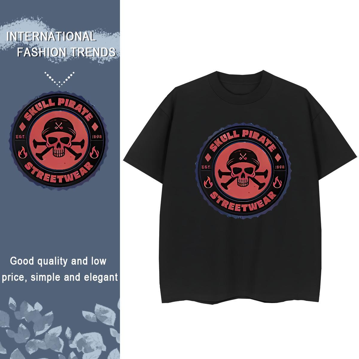 Soft T Shirt For Man 230g Pure Cotton skull High Street Hip Hop Custom Printed Breathable Men Tshirts Fashion New Tops Shirt
