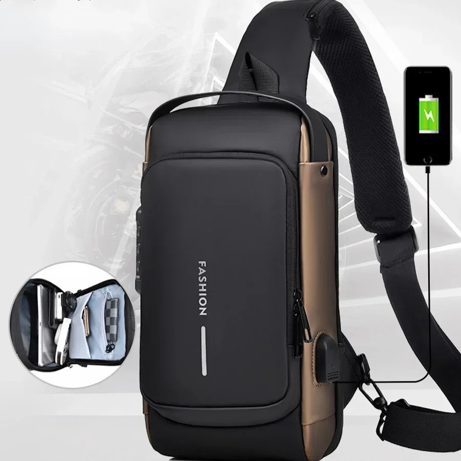 Mens multifunctional anti-theft USB shoulder bag mens cross body travel sling chest bag mens messenger bag 240824