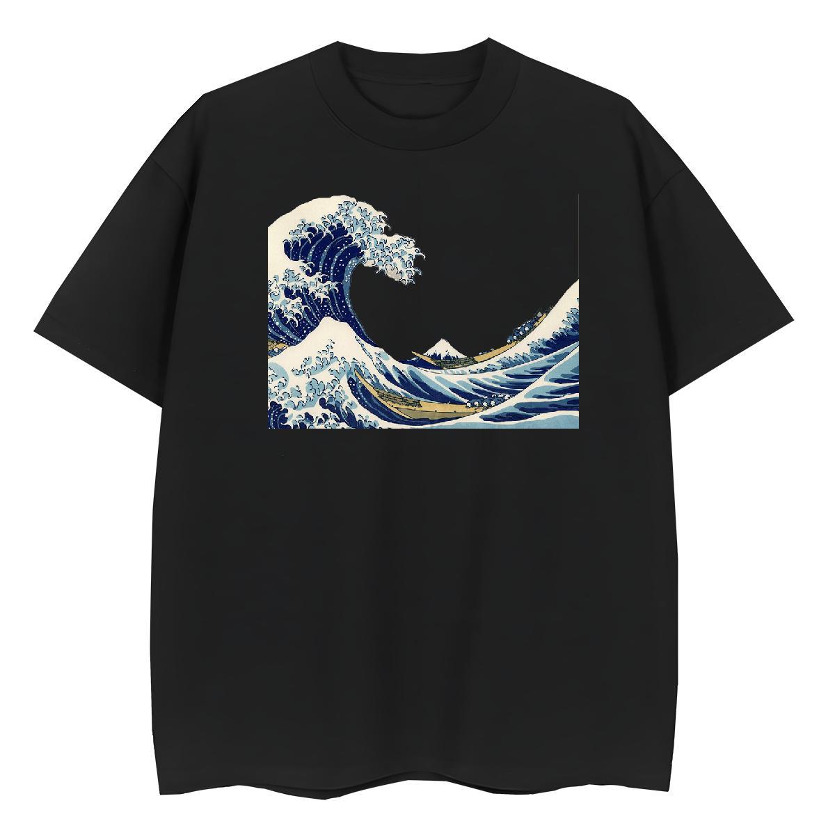 Unisex T-Shirts 230g 100% Cotton sea wave Beach Oversized O-Neck Short Sleeve Men Tees 2024 Designer Tops Shirt