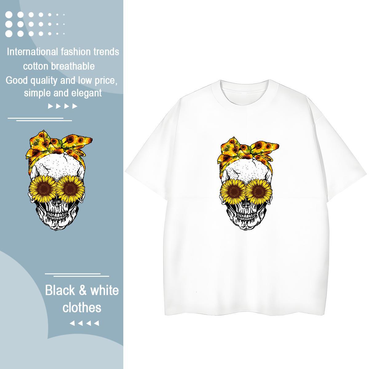 TOP Quality Mens T Shirts 230g Pure Cotton skull Street Casual White Plus Size Round Neck Short Sleeve Mens Tshirts Designer Fashion Tees Shirts