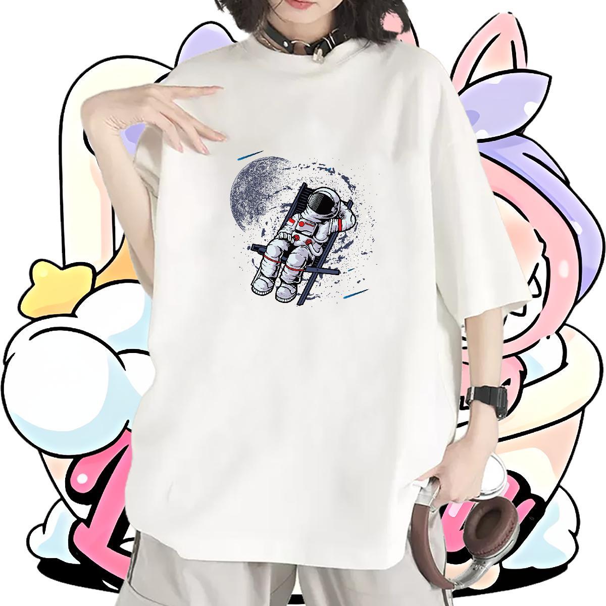 Comfortable Unisex Tshirts 230g Pure Cotton cosmonaut Casual Daily Wear Women T Shirts Crew Neck Breathable Graphic Tee Shirt