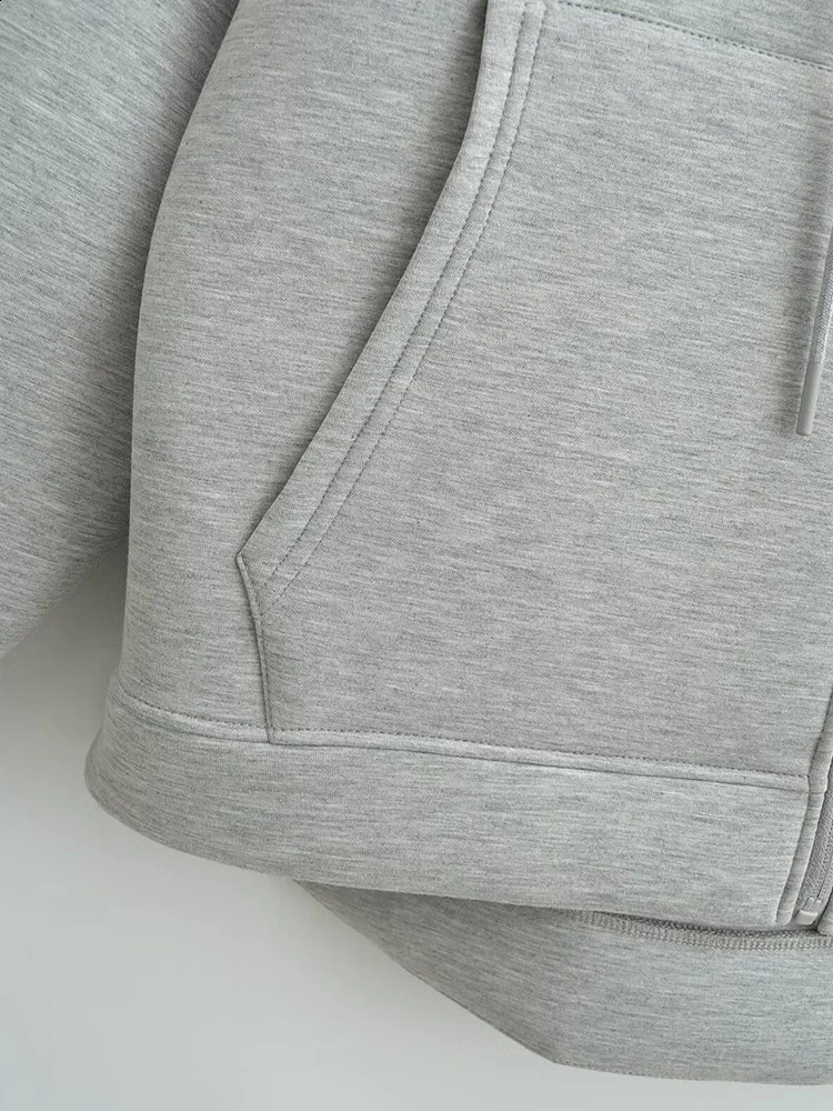 Winter Women Fashion Casual Zipper Hoodie High Vintage Street Style Solid Long Sleeve Pockets Loose Outerwear Top 240824