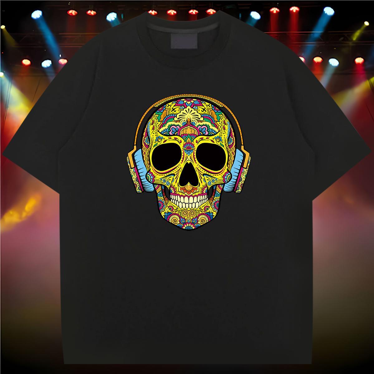 Loose T-Shirts for Men 230g 100% Cotton skull Daily Outfit Skull Short Sleeve O-Neck Men Tops Tees 2024 DIY Tee Shirt