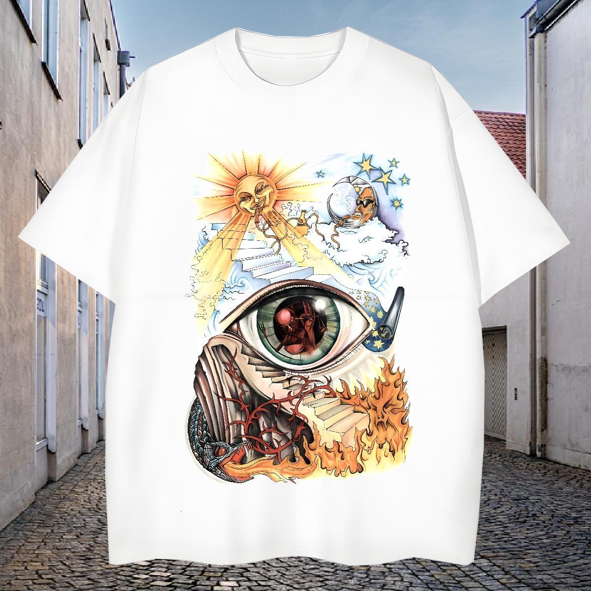 Classic T Shirt For Man 230g Pure Cotton eye of the devil Spring Summer Oversized 4XL O-Neck Short Sleeve Tshirt for Man Woman Wholesale Tops