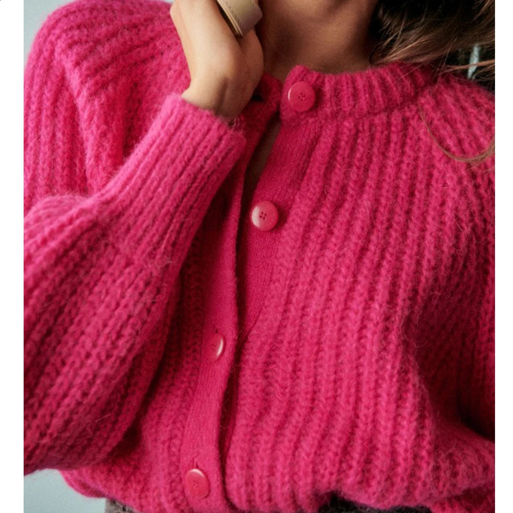 Casual Solid Knitted Cardigan For Women Oneck Long Sleeve Single Breasted Loose Soft Sweater 2024 Autumn Lady Tops Knitwear 240824