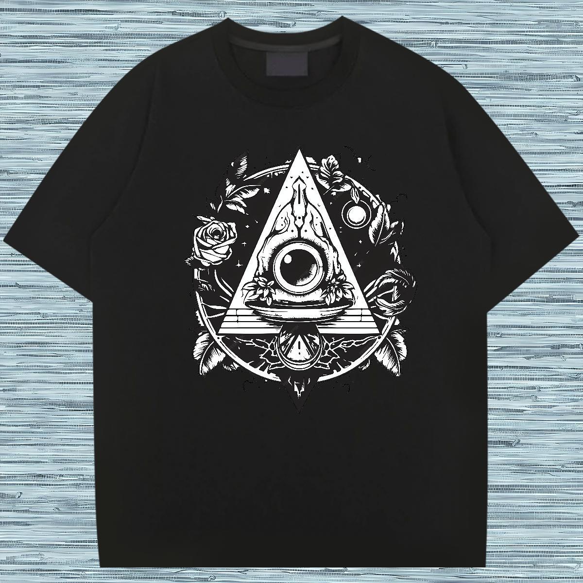 Popular T Shirts Men 230g Pure Cotton eye of the devil Hip Hop Street Anime Print Breathable Men Tees Fashion Polos