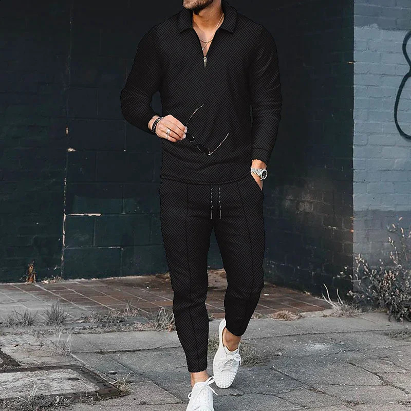 Mens Spring and Autumn Long sleeved Polo ShirtPants Set Mens Gym Sports Golf Casual Mens Travel Clothing 240824 - view 4