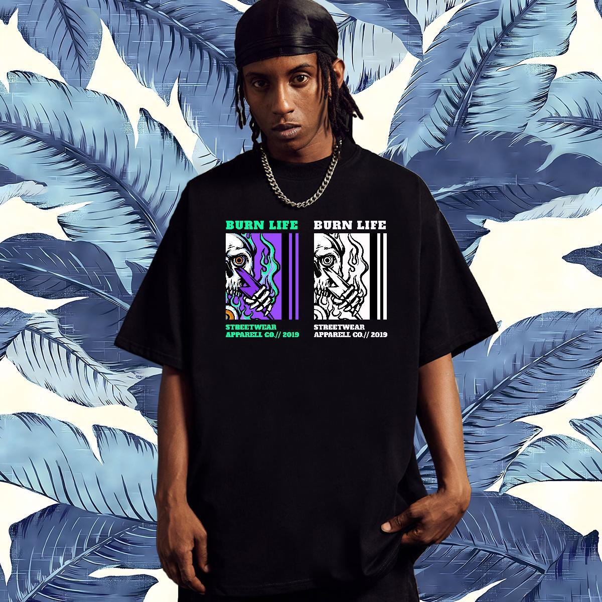 Classic T-Shirts 230g Pure Cotton skull Street Wear Custom Printing Short Sleeve Soft Men Tees Brand Tops Shirt