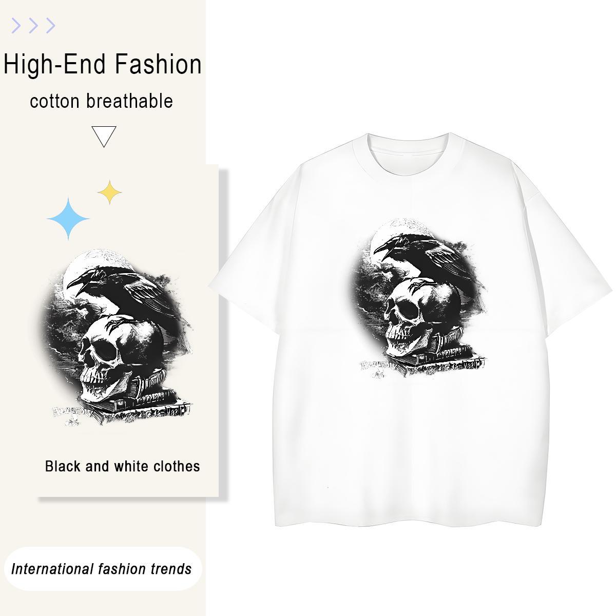 Loose Fit T Shirt For Man 100% Cotton 230g skull Street Customized Print Round Neck Short Sleeve Men Tees DIY Clothings