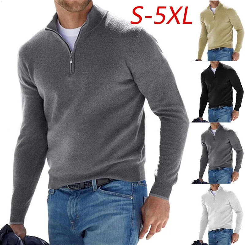 Mens Long Sleeve Polo Shirt Business Casual Zipper Polo Shirts Spring Autumn Solid Male Turn Down Collar Pullover Sweatshirt 240824