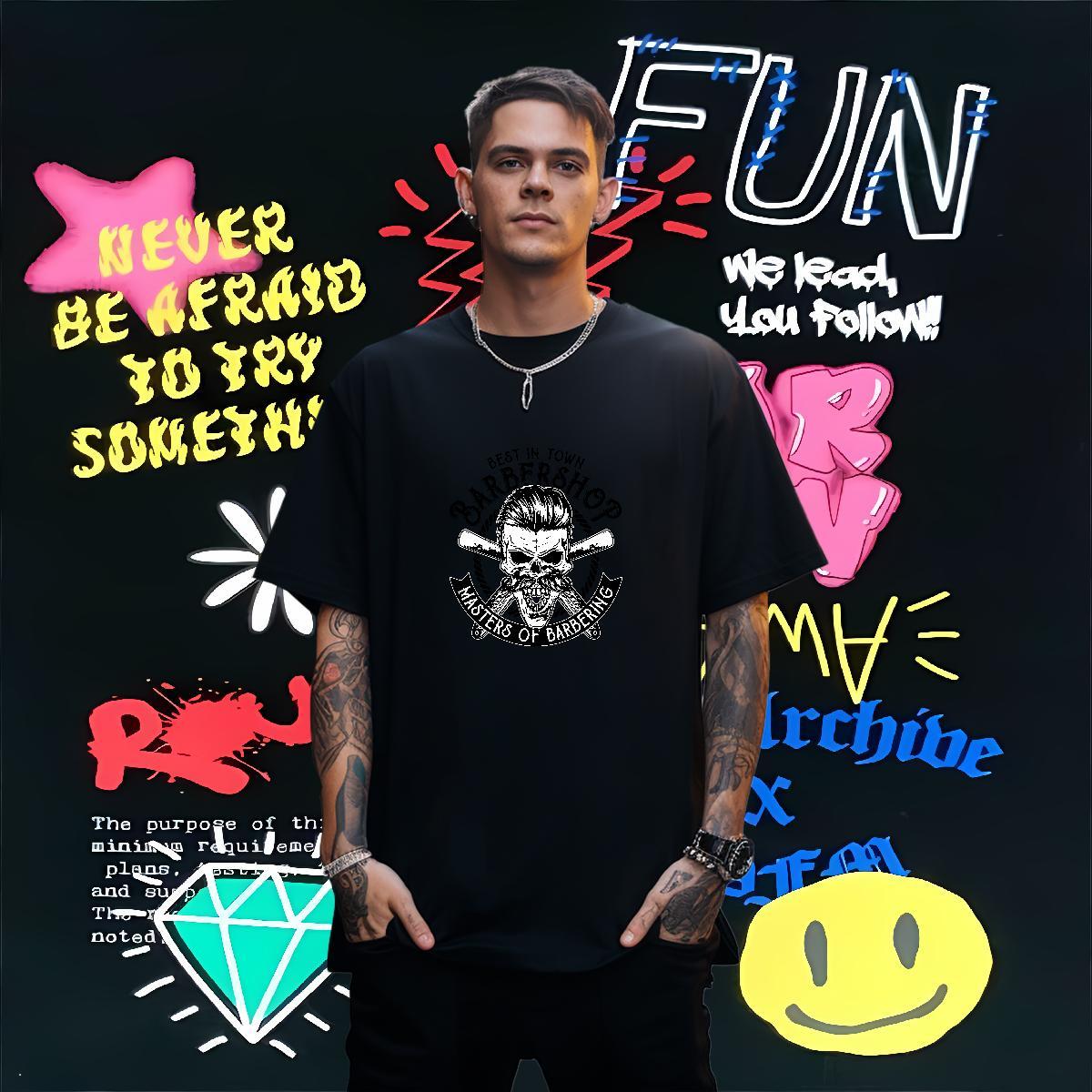 Loose Fit Men T Shirts 230g Pure Cotton skull Sports Casual Oversized O Neck Short Sleeves Couples T Shirts Casual New Tops