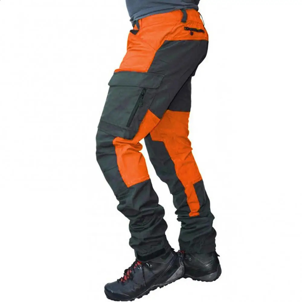 Men Fashion Color Block Multi Pockets Sports Long Cargo Pants Work Trousers 240812