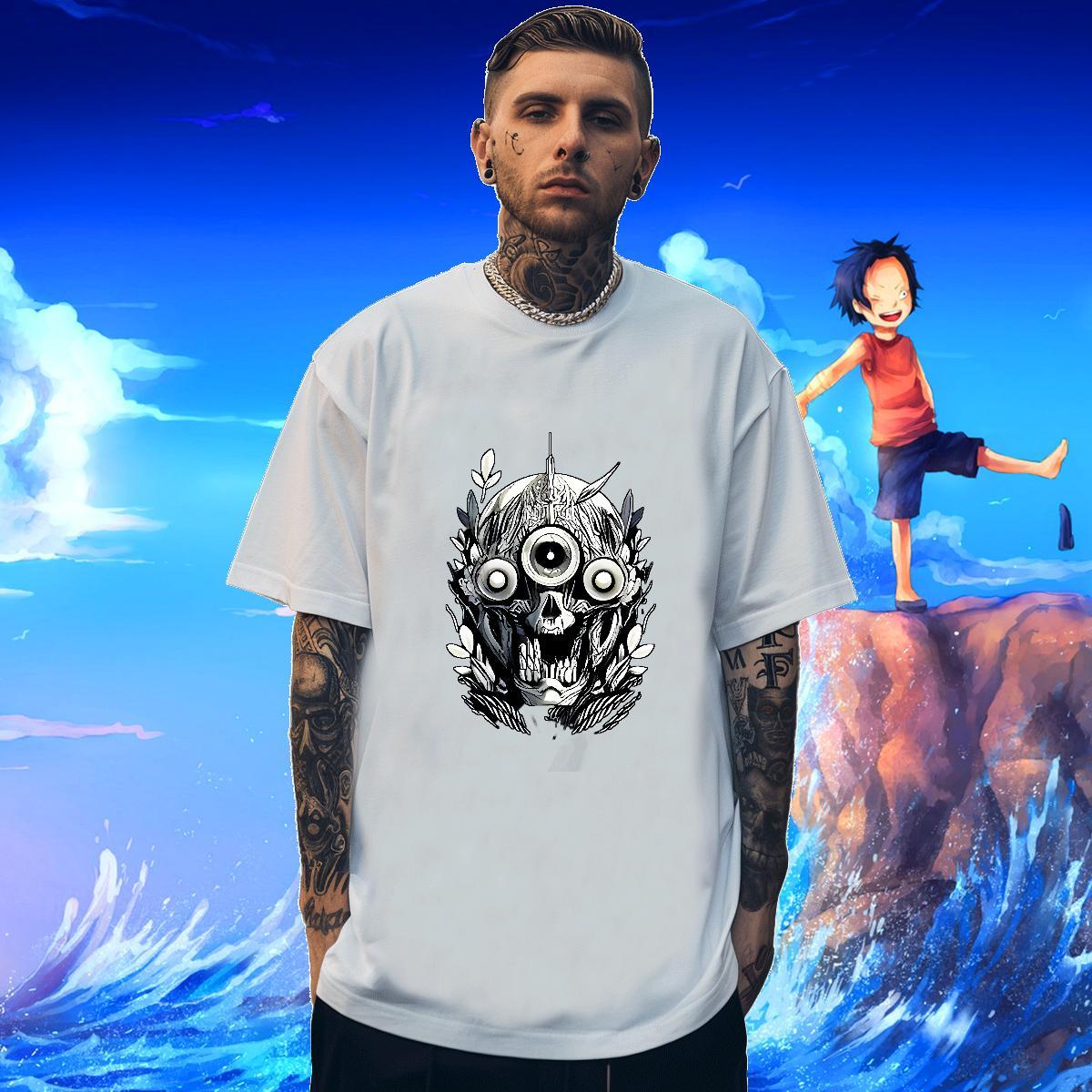 Free Shipping Man T Shirts 100% Cotton 230g skull Summer Casual DIY Printed O Neck Short Sleeves Mens Tshirts New Arrival Tops Tees