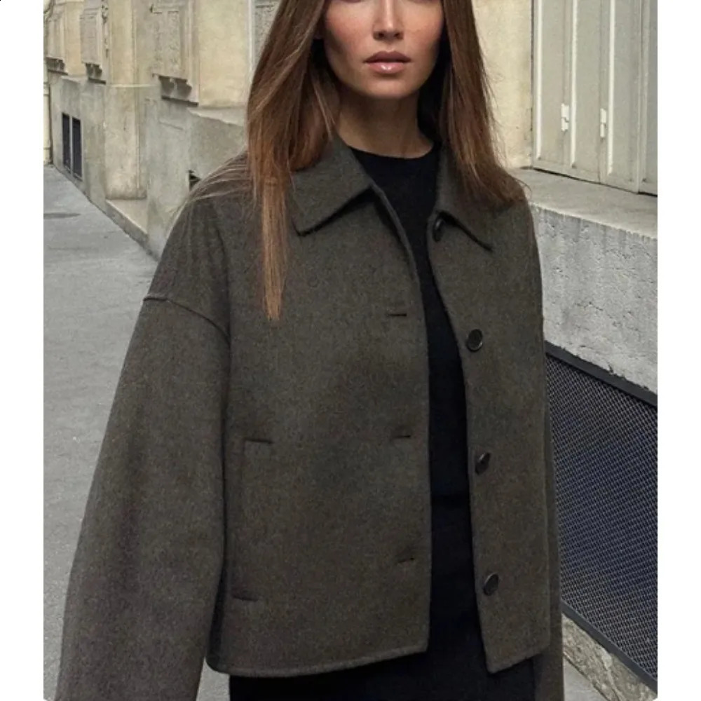 Stylish Womens Twotone Wool Coat for Women 2024 Warm Chic Singlebreasted Pocket Jacket Casual Slimfit Lapel 240824