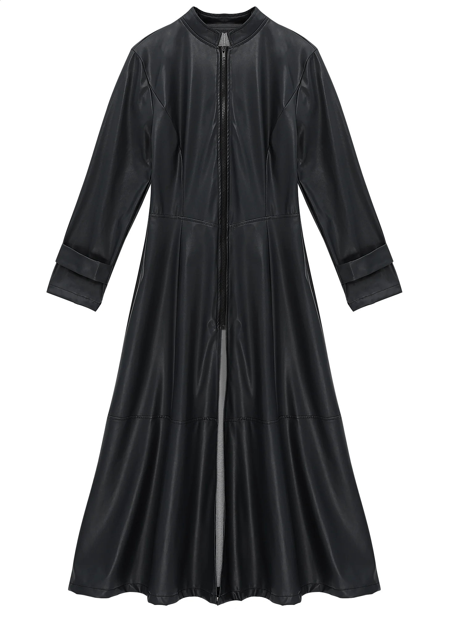 Cool Matrix Clothing WomensMens Leather Jacket Standing Collar Trench Coat with Zipper Cape Town Long Windproof Carnival Dress 240824