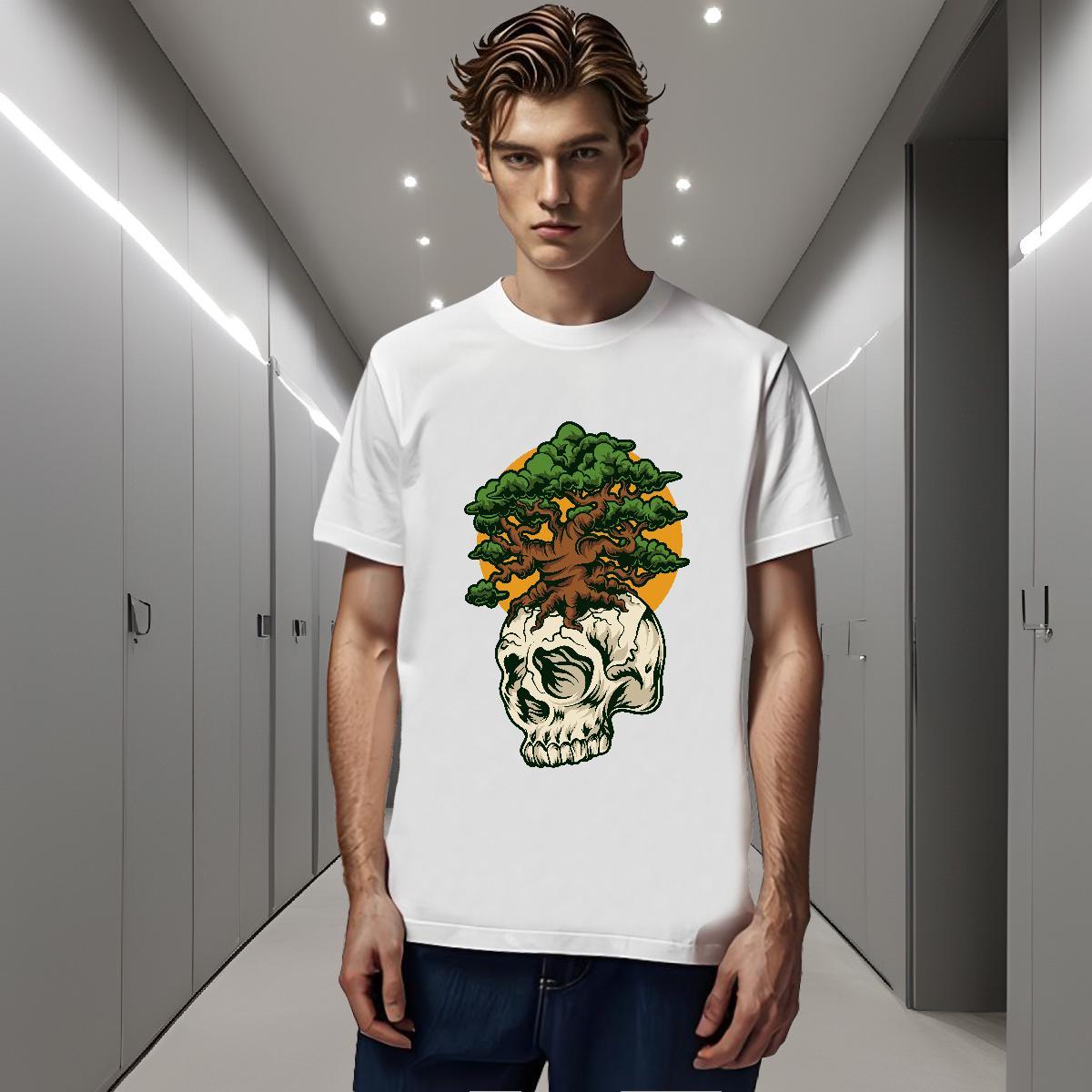 Loose T Shirts Men 230g 100% Cotton skull Hip Hop Black Oversized Breathable Crew Neck Men Tshirts 2024 DIY Clothes