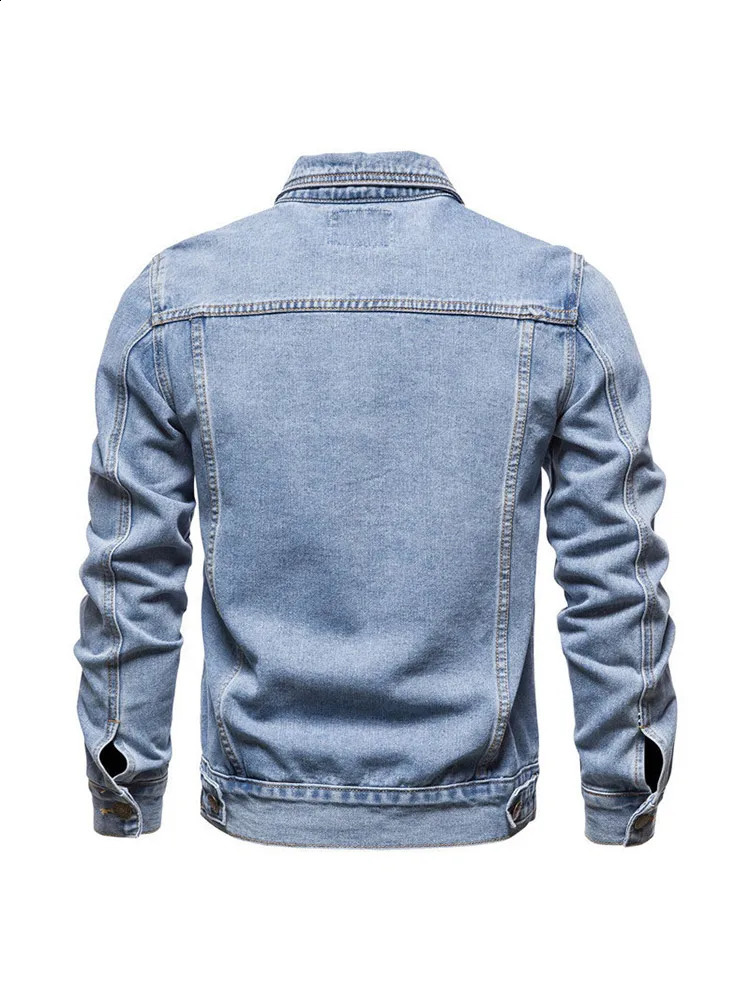 Mens solid collar denim jacket fashionable motorcycle long sleeved mens ultrathin cotton casual single chest 240824