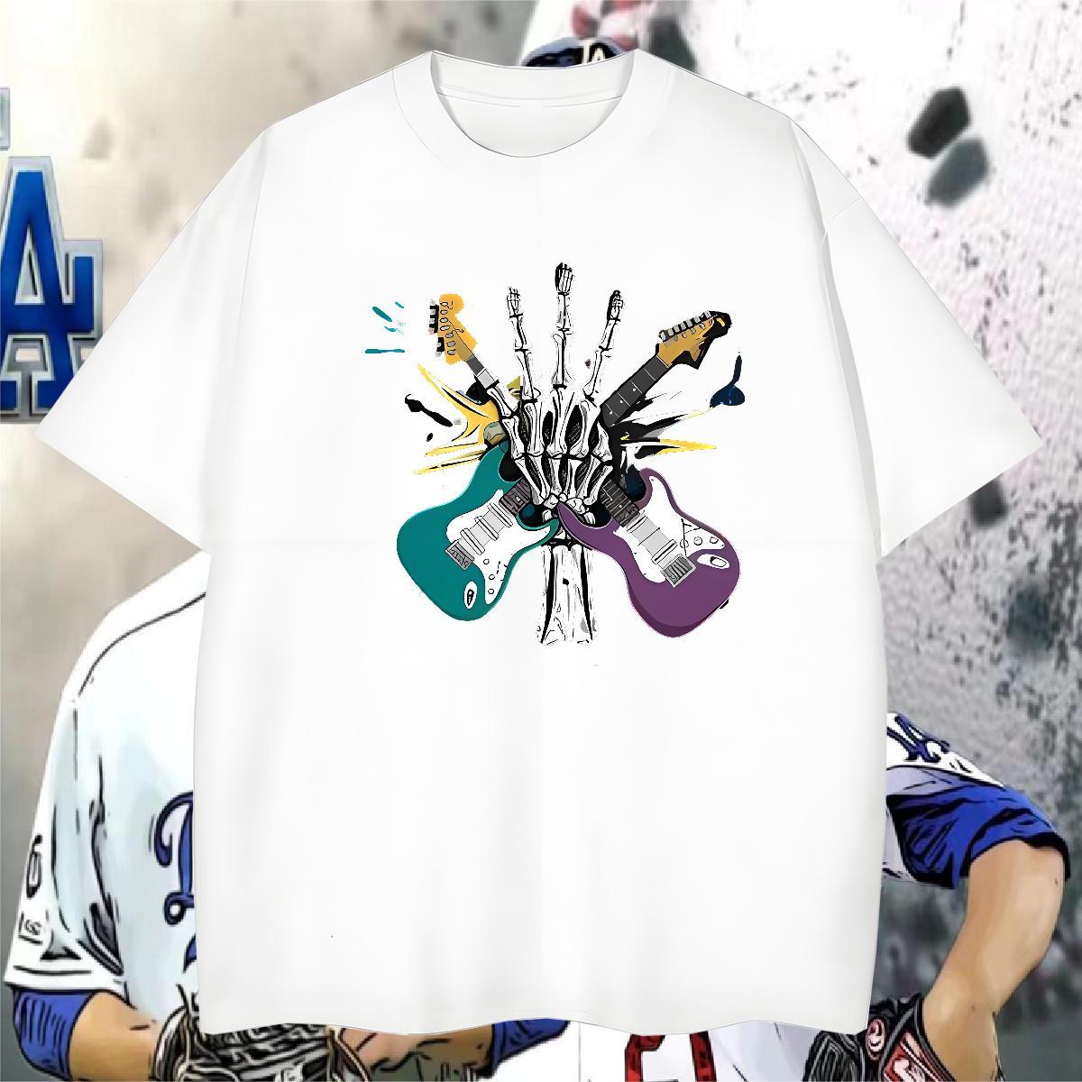 Designer T-Shirts 100% Cotton 230g guitar Hip Hop Custom Big Size Breathable Soft Tshirt for Man Woman 2024 Summer Tops Tees