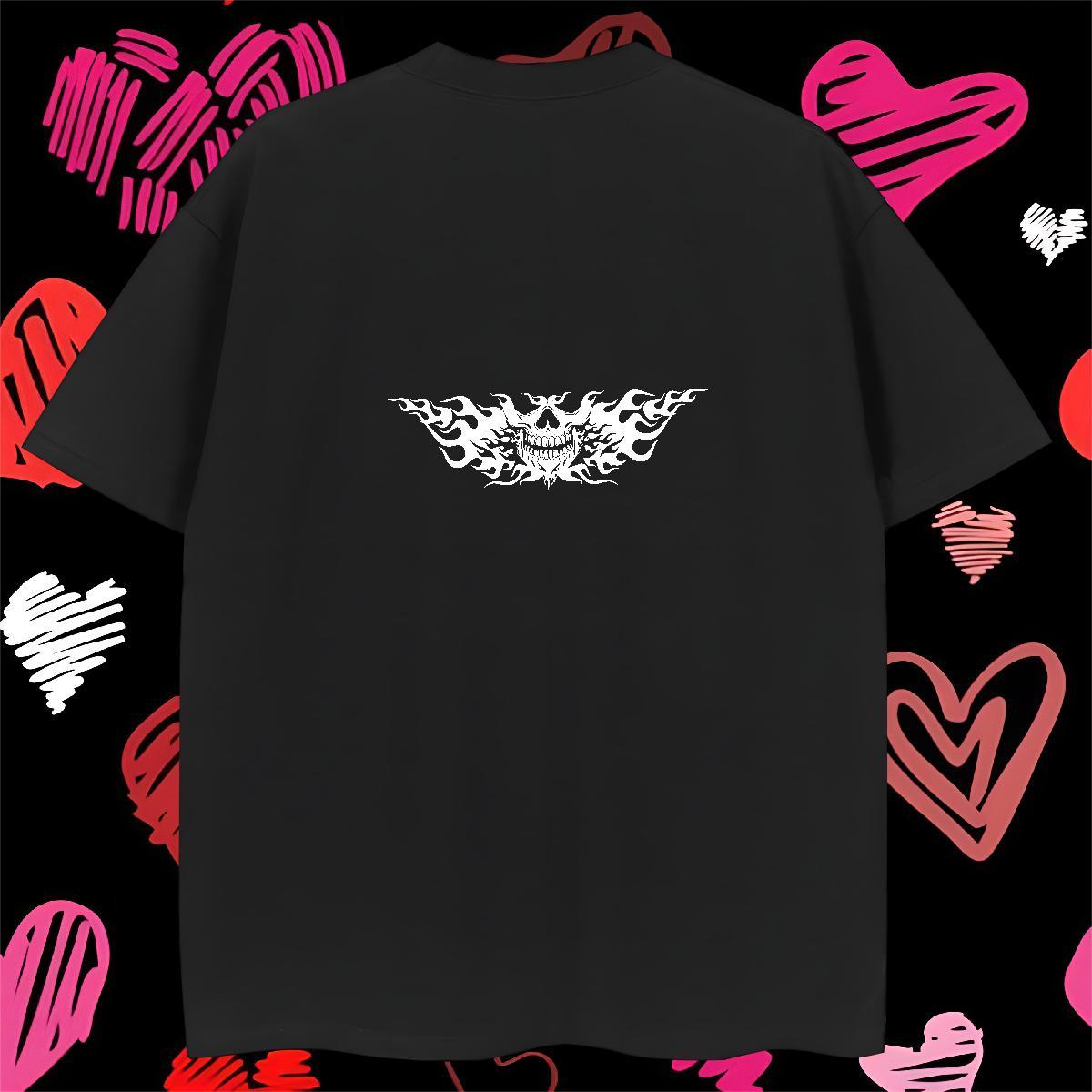 Loose Fit T-Shirts 230g Pure Cotton skull Hip Hop Black White Breathable Couples T Shirts Classic Casual Tops Shirt