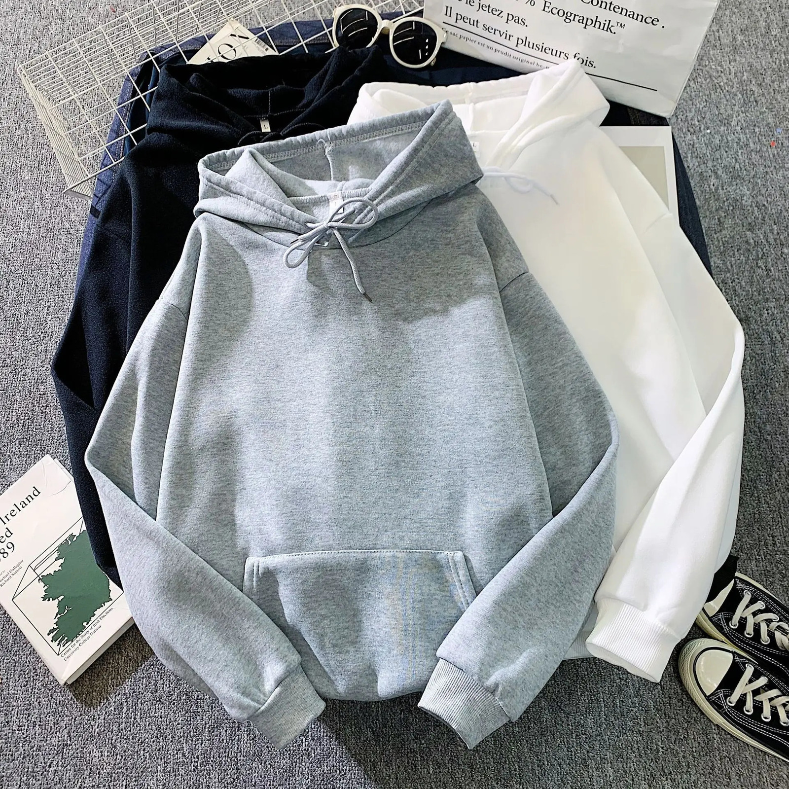 Spring Fashion Streetwear Hoodie Plain Sweatshirt Solid Color Long Sleeve Tracksuit Hoodie Sweatshirts Women Pullover Warm Tops 240824