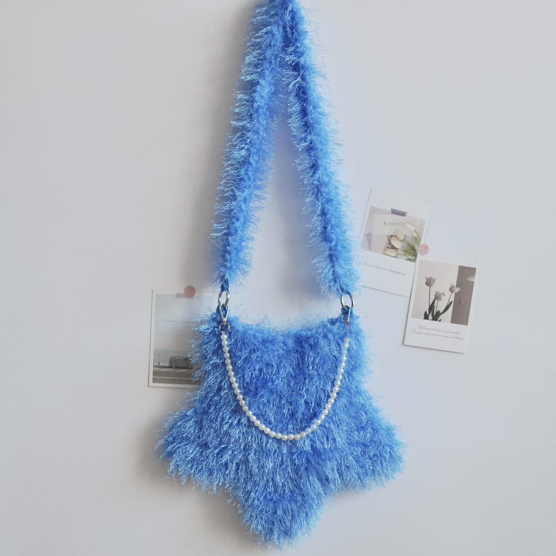 Plush bag women's tassel kapok flower cute pentagonal star pearl chain shoulder bag