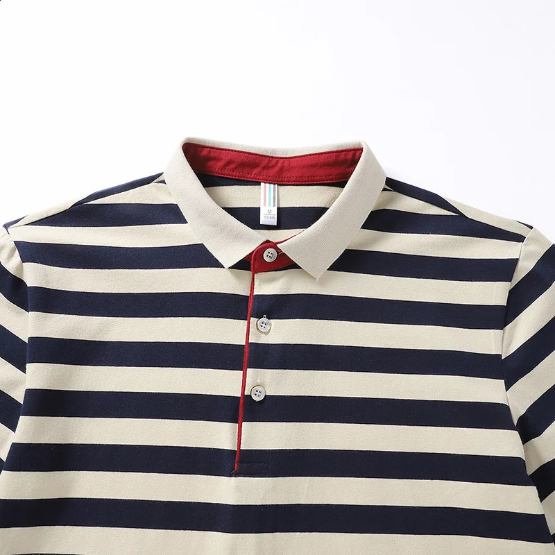 Spring Autumn Long Sleeve T-shirts Korean Striped Mens Clothing Contrasting Colors Stylish Polo-Neck Button Basic Polo Shirts 240824