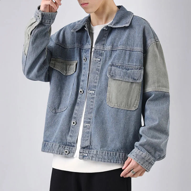 autumn mens casual plus size denim jacket Korean street clothing windproof outerwear 240824