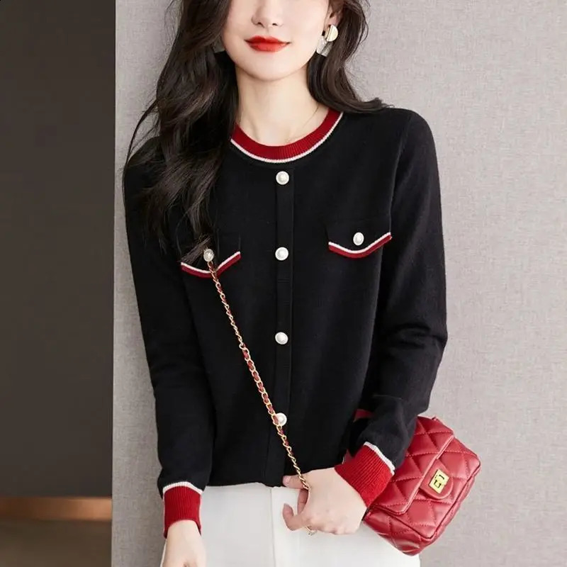 Women Autumn Korean Fashion Loose Diamonds O-neck Long Sleeve Knitting Shirts Women Clothes Simplicity All-match Trend Knitwear 240824