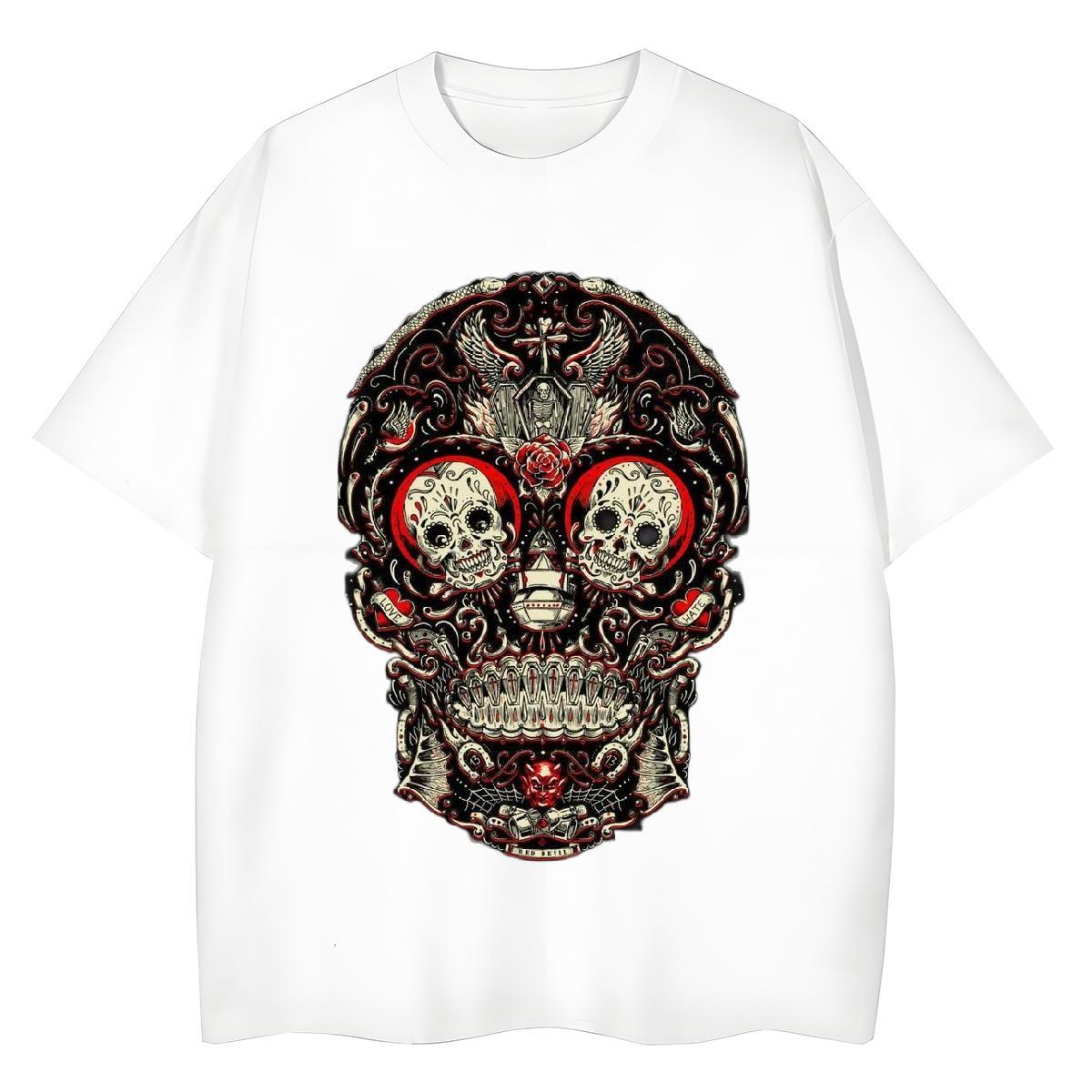 Loose Fit Mens T Shirts 230g 100% Cotton skull Daily Wear Floral Print Breathable Men Tshirts Custom Tops