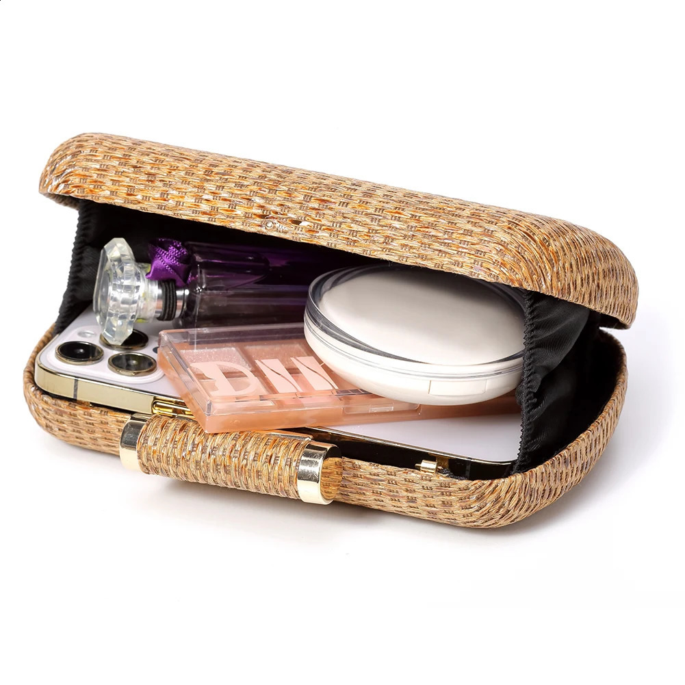 Women HandWoved Evening Bag with Chain Strap Woven Shoulder Versatile Weaving Satchel Female Party Wedding 240824Z