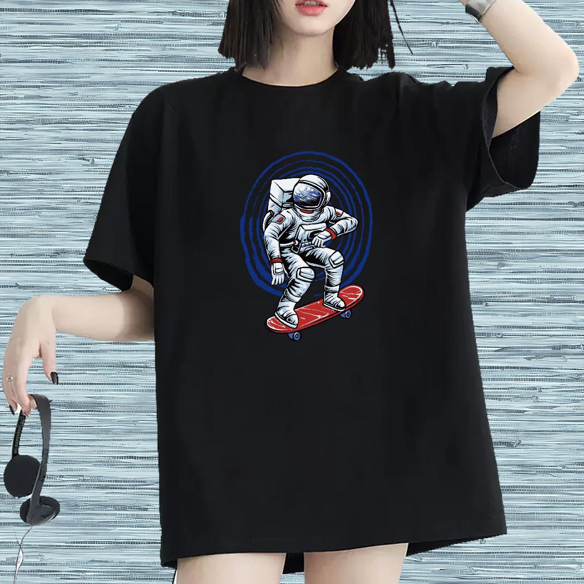 Popular Women Tshirts 230g Cotton cosmonaut Daily Wear T-Shirts for Women Short Sleeve O-Neck Custom Print Oversized Clothes